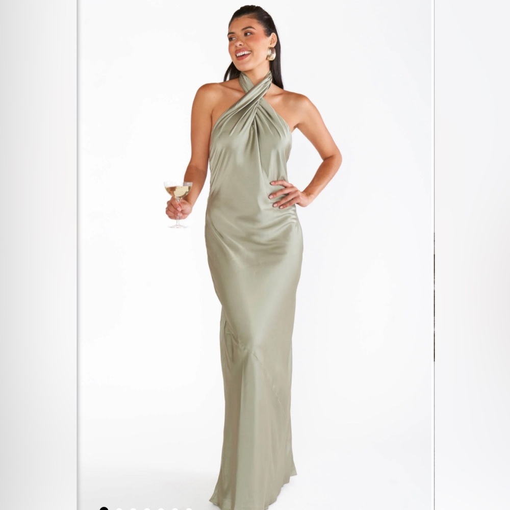 Show Me Your MuMu ~Jasmine Halter Maxi Dress ~ Moss Green Luxe Satin XS